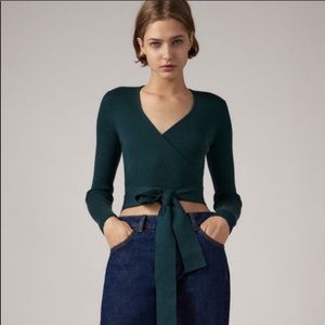 NWT Zara Emerald Green Knit Wrap Top - Size Small